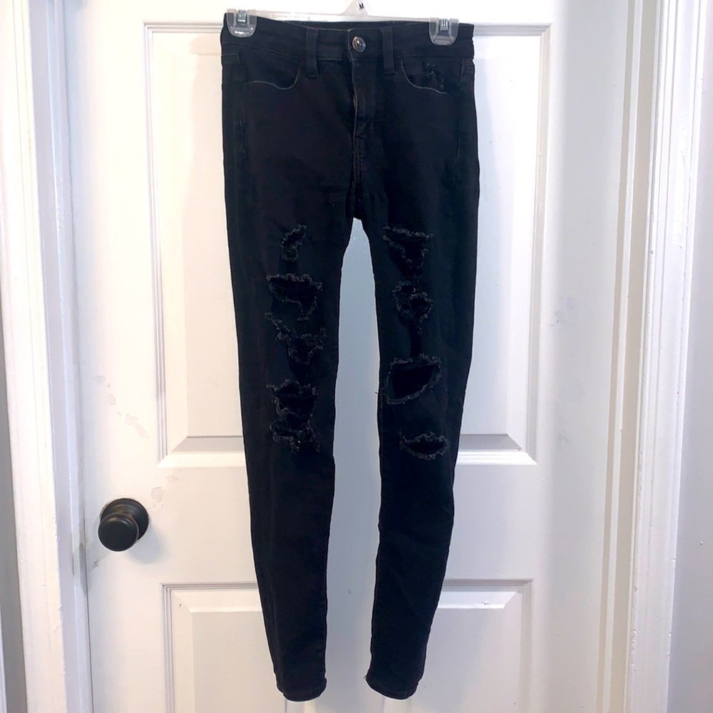 American eagle black ripped jeans